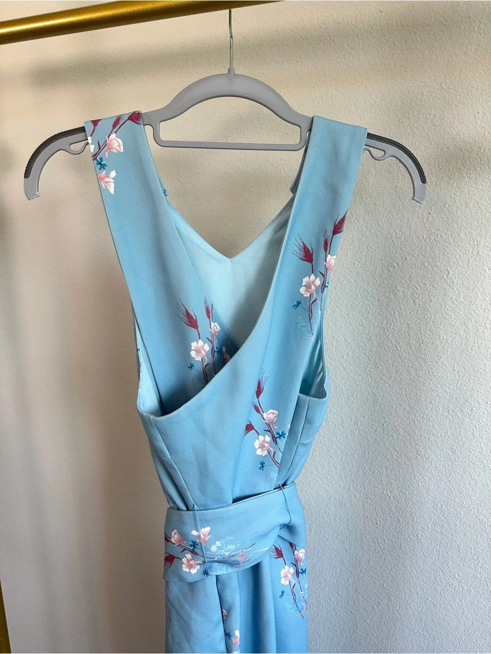 Elliatt Light Blue Floral Jumpsuit with Pink Floral Accents - Picture 5 of 13